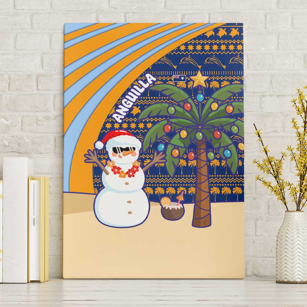 Anguilla Christmas Canvas Wall Art with Snowman Palm Tree Ornaments Coconut Drink and Island Pattern Design - Wonder Print Shop