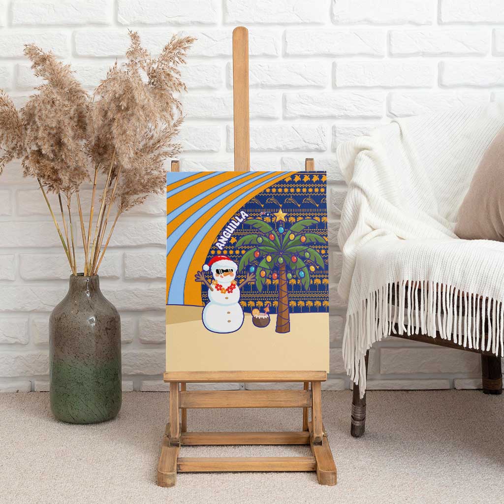 Anguilla Christmas Canvas Wall Art with Snowman Palm Tree Ornaments Coconut Drink and Island Pattern Design - Wonder Print Shop