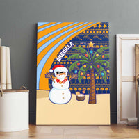 Anguilla Christmas Canvas Wall Art with Snowman Palm Tree Ornaments Coconut Drink and Island Pattern Design - Wonder Print Shop