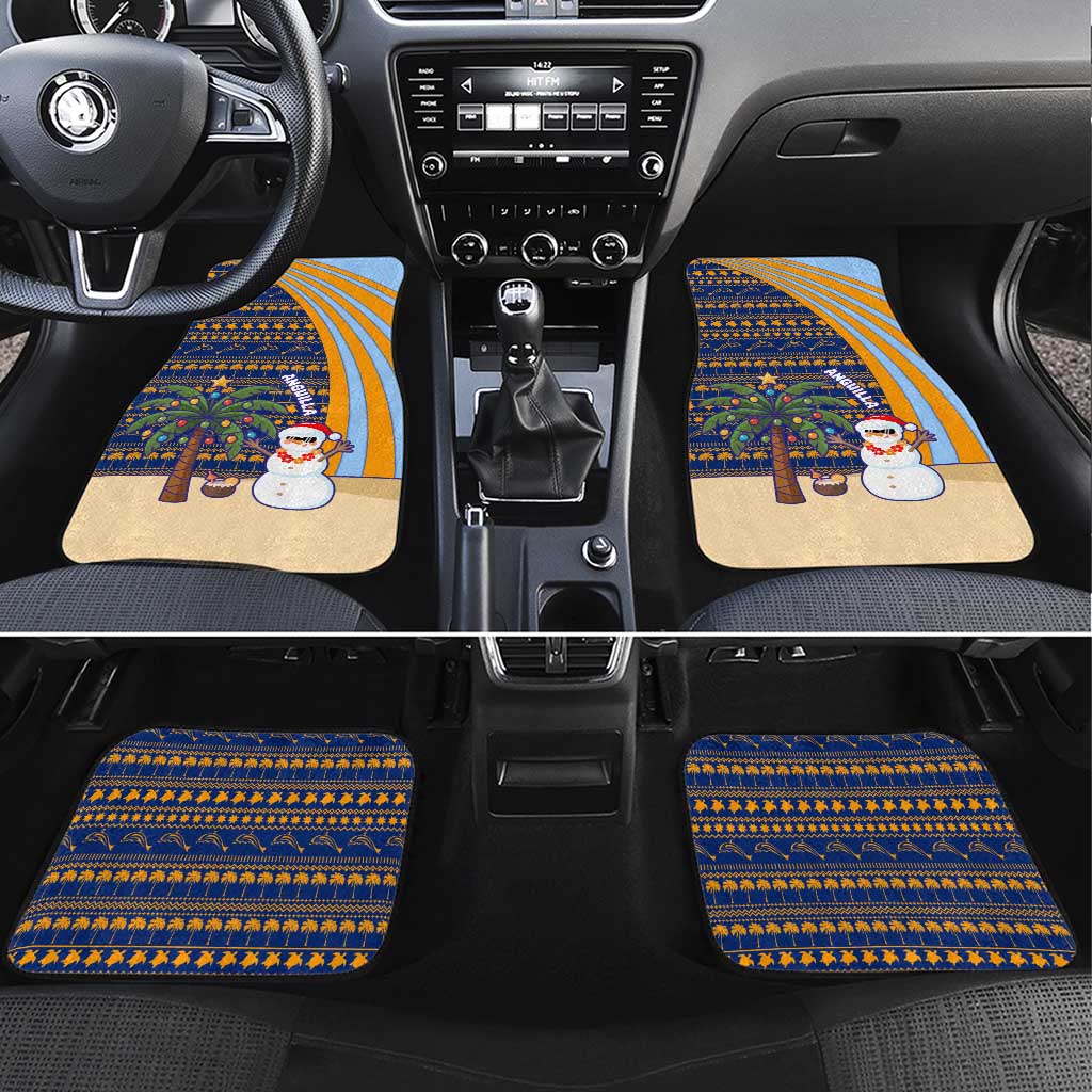 Anguilla Christmas Car Mats with Snowman Palm Tree Ornaments Coconut Drink and Island Pattern Design - Wonder Print Shop