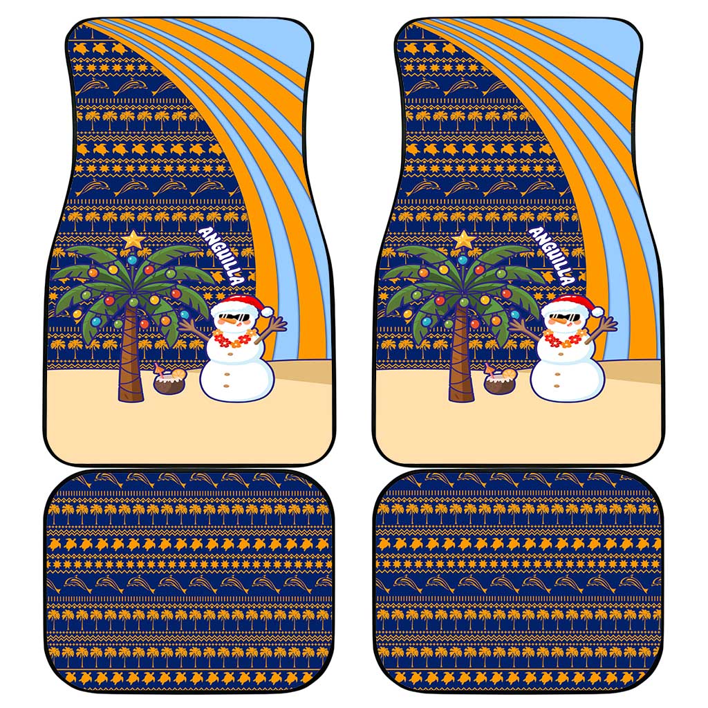 Anguilla Christmas Car Mats with Snowman Palm Tree Ornaments Coconut Drink and Island Pattern Design - Wonder Print Shop