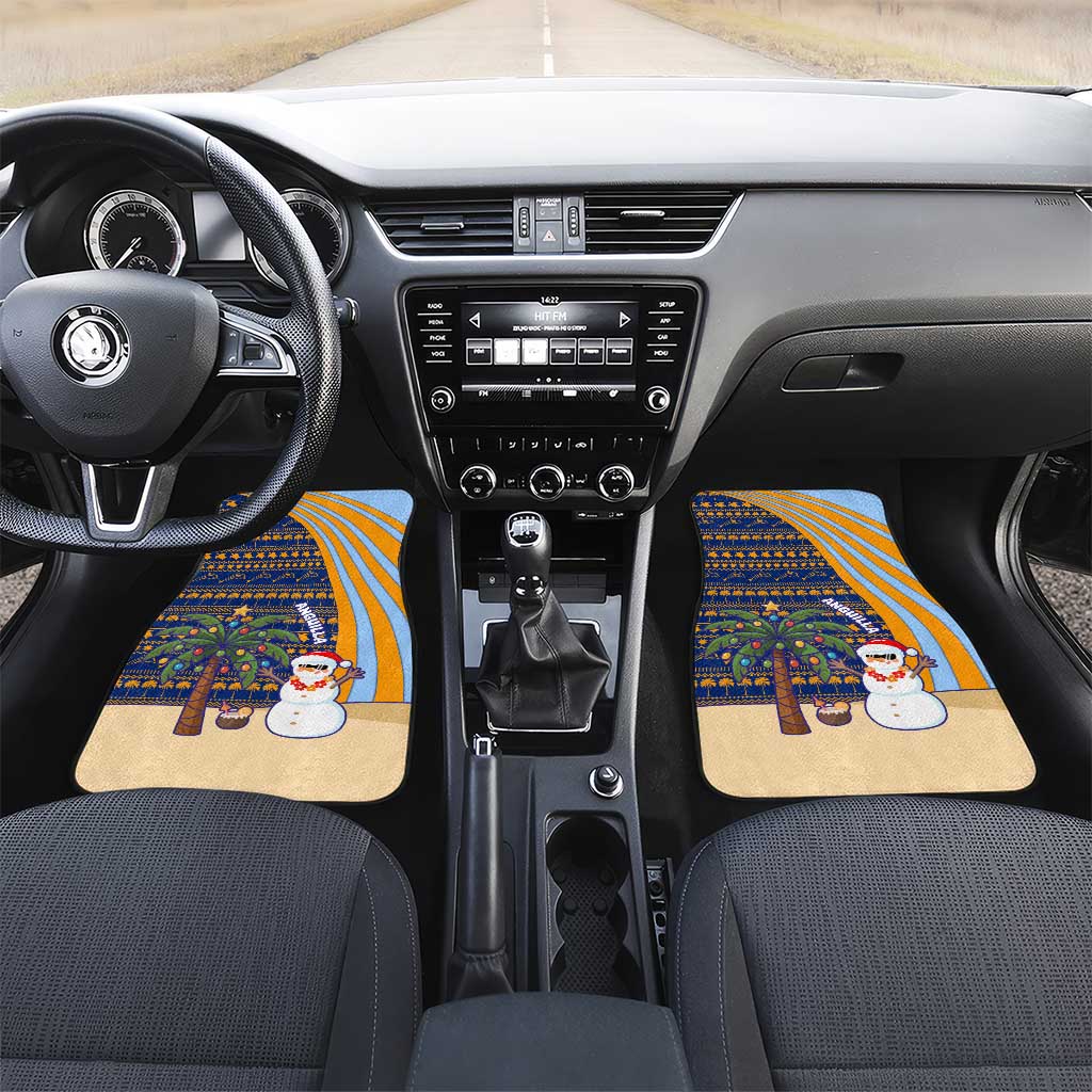 Anguilla Christmas Car Mats with Snowman Palm Tree Ornaments Coconut Drink and Island Pattern Design - Wonder Print Shop
