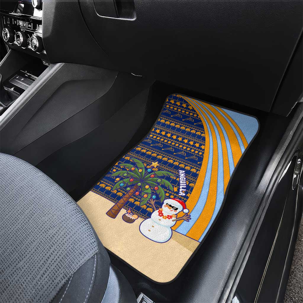 Anguilla Christmas Car Mats with Snowman Palm Tree Ornaments Coconut Drink and Island Pattern Design - Wonder Print Shop
