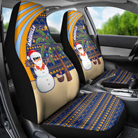 Anguilla Christmas Car Seat Cover with Snowman Palm Tree Ornaments Coconut Drink and Island Pattern Design - Wonder Print Shop