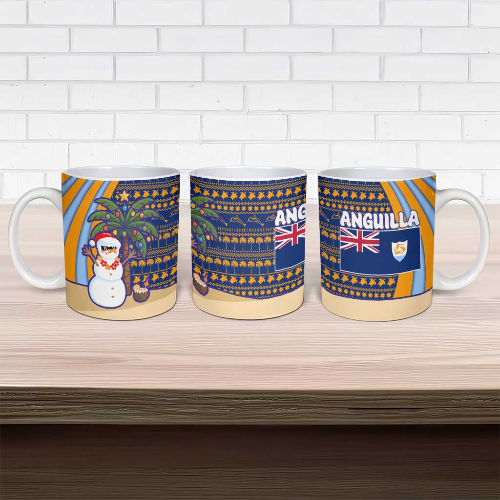 Anguilla Christmas Ceramic Mug with Snowman Palm Tree Ornaments Coconut Drink and Island Pattern Design - Wonder Print Shop
