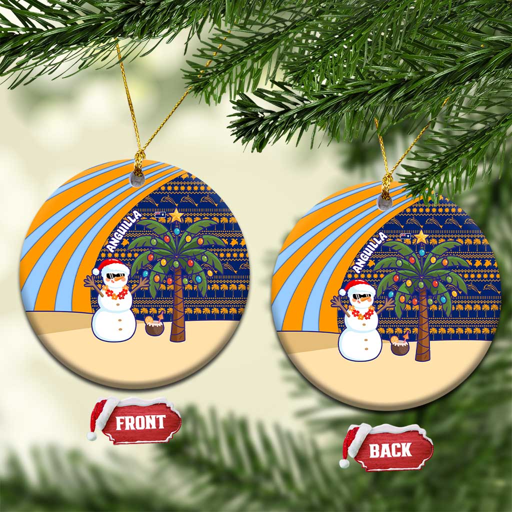 Anguilla Christmas Ceramic Ornament with Snowman Palm Tree Ornaments Coconut Drink and Island Pattern Design - Wonder Print Shop