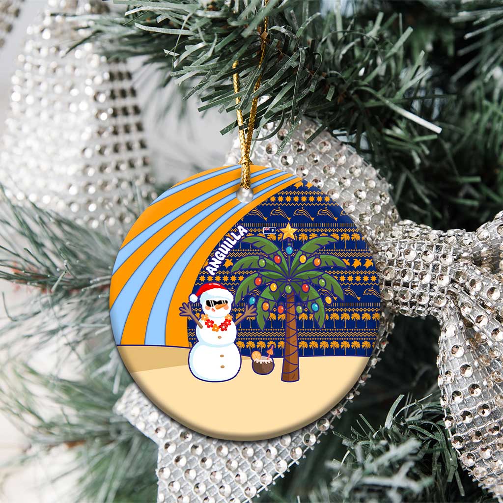 Anguilla Christmas Ceramic Ornament with Snowman Palm Tree Ornaments Coconut Drink and Island Pattern Design - Wonder Print Shop