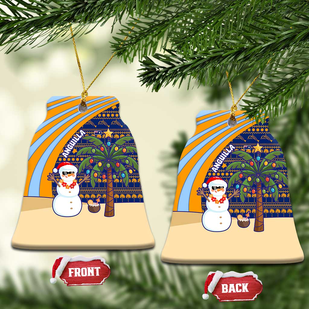 Anguilla Christmas Ceramic Ornament with Snowman Palm Tree Ornaments Coconut Drink and Island Pattern Design - Wonder Print Shop