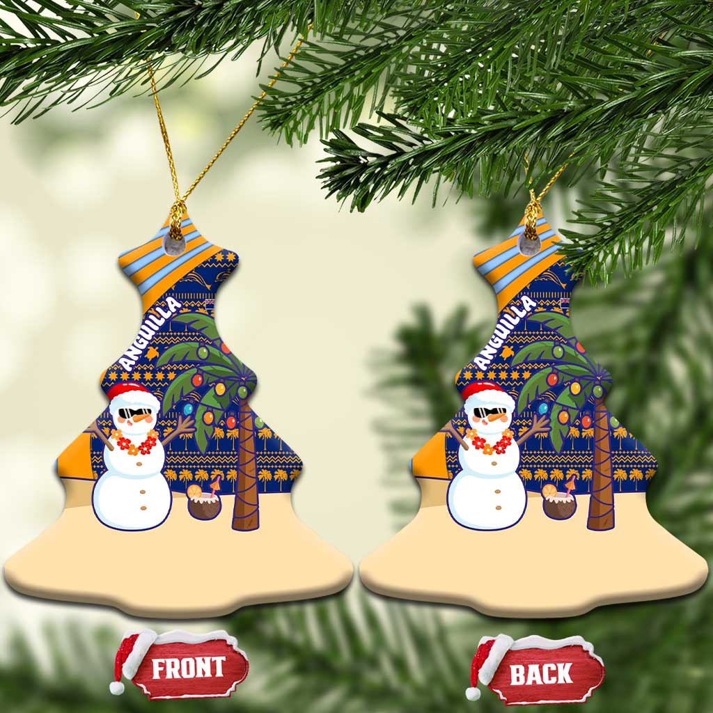 Anguilla Christmas Ceramic Ornament with Snowman Palm Tree Ornaments Coconut Drink and Island Pattern Design - Wonder Print Shop