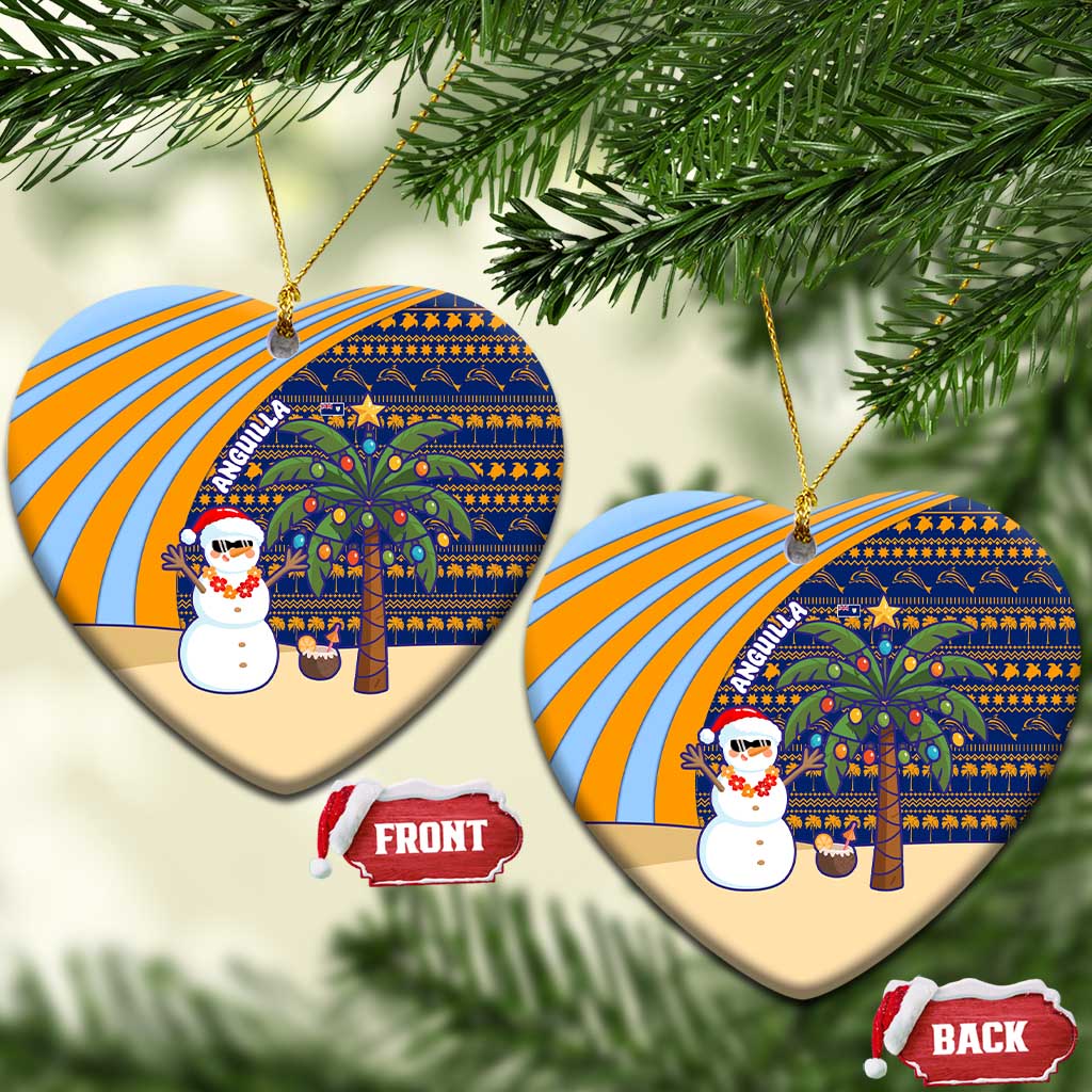 Anguilla Christmas Ceramic Ornament with Snowman Palm Tree Ornaments Coconut Drink and Island Pattern Design - Wonder Print Shop