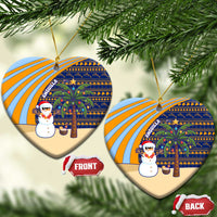 Anguilla Christmas Ceramic Ornament with Snowman Palm Tree Ornaments Coconut Drink and Island Pattern Design - Wonder Print Shop