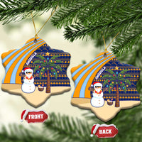 Anguilla Christmas Ceramic Ornament with Snowman Palm Tree Ornaments Coconut Drink and Island Pattern Design - Wonder Print Shop