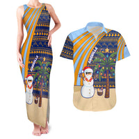 Anguilla Christmas Couples Matching Tank Maxi Dress and Hawaiian Shirt with Snowman Palm Tree Ornaments Coconut Drink and Island Pattern Design - Wonder Print Shop