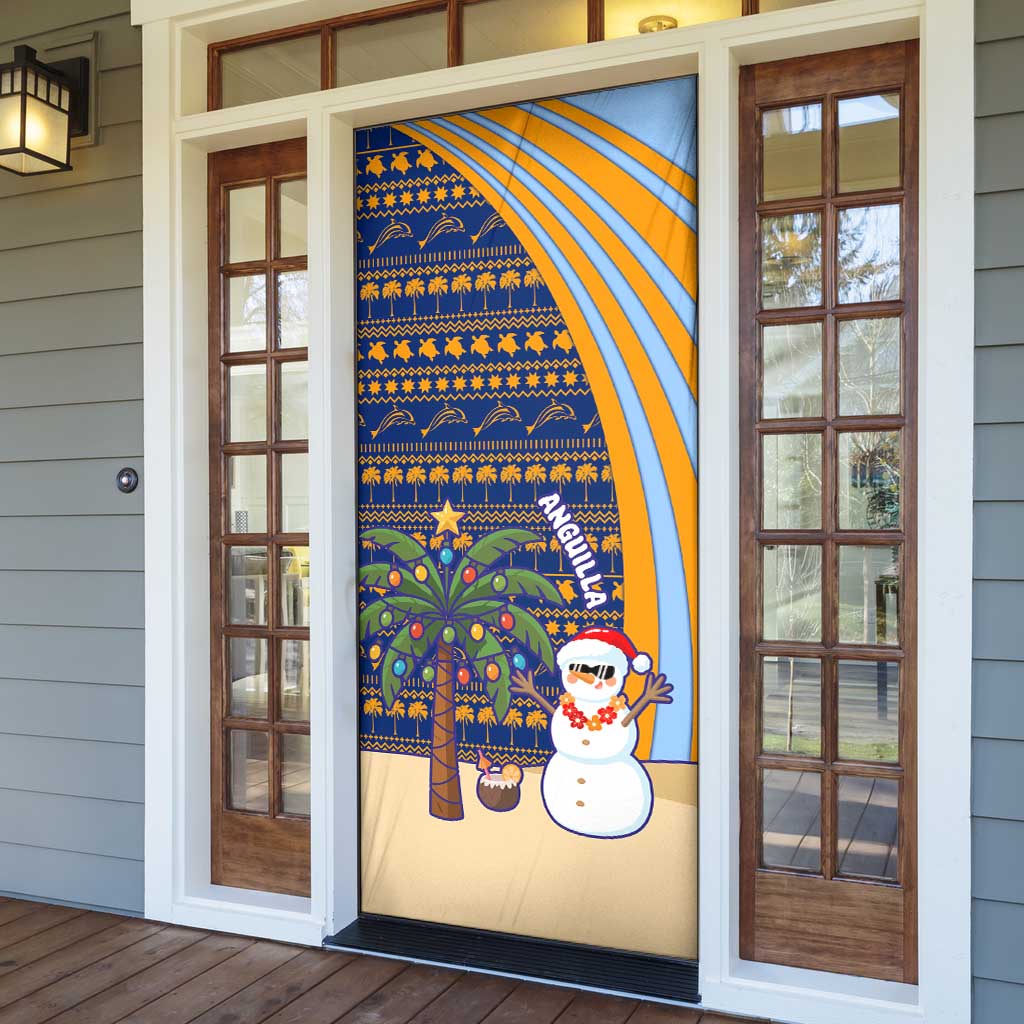 Anguilla Christmas Door Cover with Snowman Palm Tree Ornaments Coconut Drink and Island Pattern Design - Wonder Print Shop