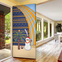 Anguilla Christmas Door Cover with Snowman Palm Tree Ornaments Coconut Drink and Island Pattern Design - Wonder Print Shop
