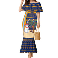 Anguilla Christmas Family Matching Mermaid Dress and Hawaiian Shirt with Snowman Palm Tree Ornaments Coconut Drink and Island Pattern Design - Wonder Print Shop