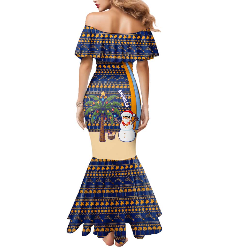Anguilla Christmas Family Matching Mermaid Dress and Hawaiian Shirt with Snowman Palm Tree Ornaments Coconut Drink and Island Pattern Design - Wonder Print Shop