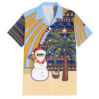 Anguilla Christmas Family Matching Off The Shoulder Long Sleeve Dress and Hawaiian Shirt with Snowman Palm Tree Ornaments Coconut Drink and Island Pattern Design - Wonder Print Shop
