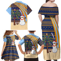 Anguilla Christmas Family Matching Off Shoulder Maxi Dress and Hawaiian Shirt with Snowman Palm Tree Ornaments Coconut Drink and Island Pattern Design - Wonder Print Shop