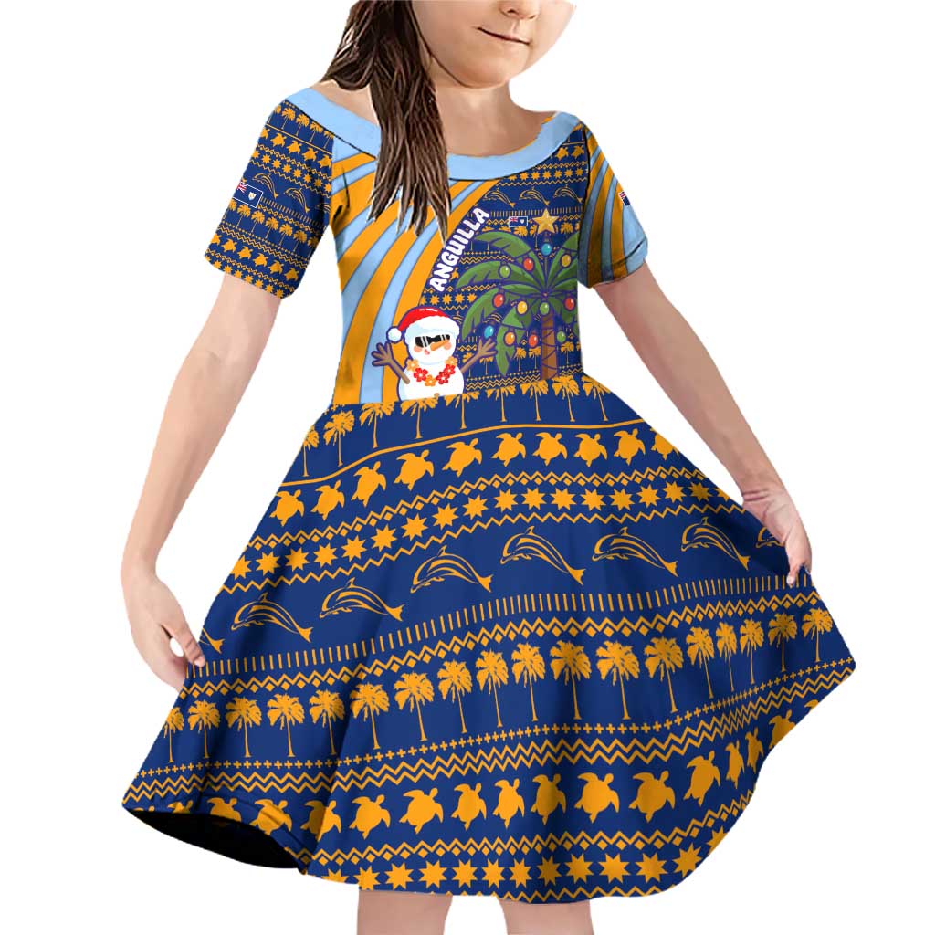 Anguilla Christmas Family Matching Off Shoulder Short Dress and Hawaiian Shirt with Snowman Palm Tree Ornaments Coconut Drink and Island Pattern Design - Wonder Print Shop