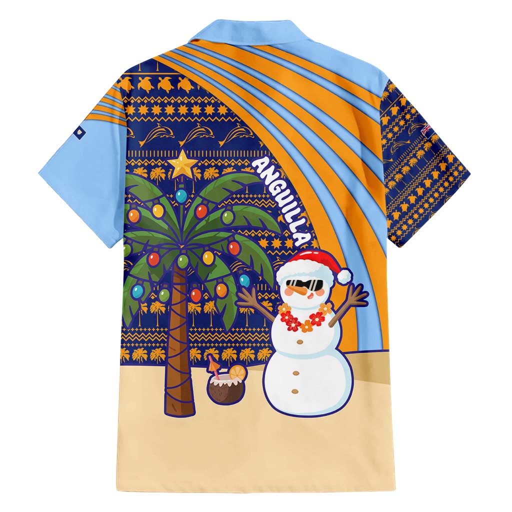 Anguilla Christmas Family Matching Off Shoulder Short Dress and Hawaiian Shirt with Snowman Palm Tree Ornaments Coconut Drink and Island Pattern Design - Wonder Print Shop