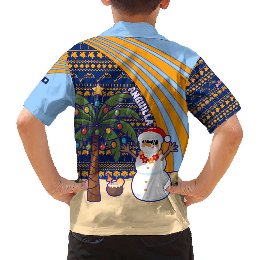 Anguilla Christmas Family Matching Puletasi and Hawaiian Shirt with Snowman Palm Tree Ornaments Coconut Drink and Island Pattern Design - Wonder Print Shop