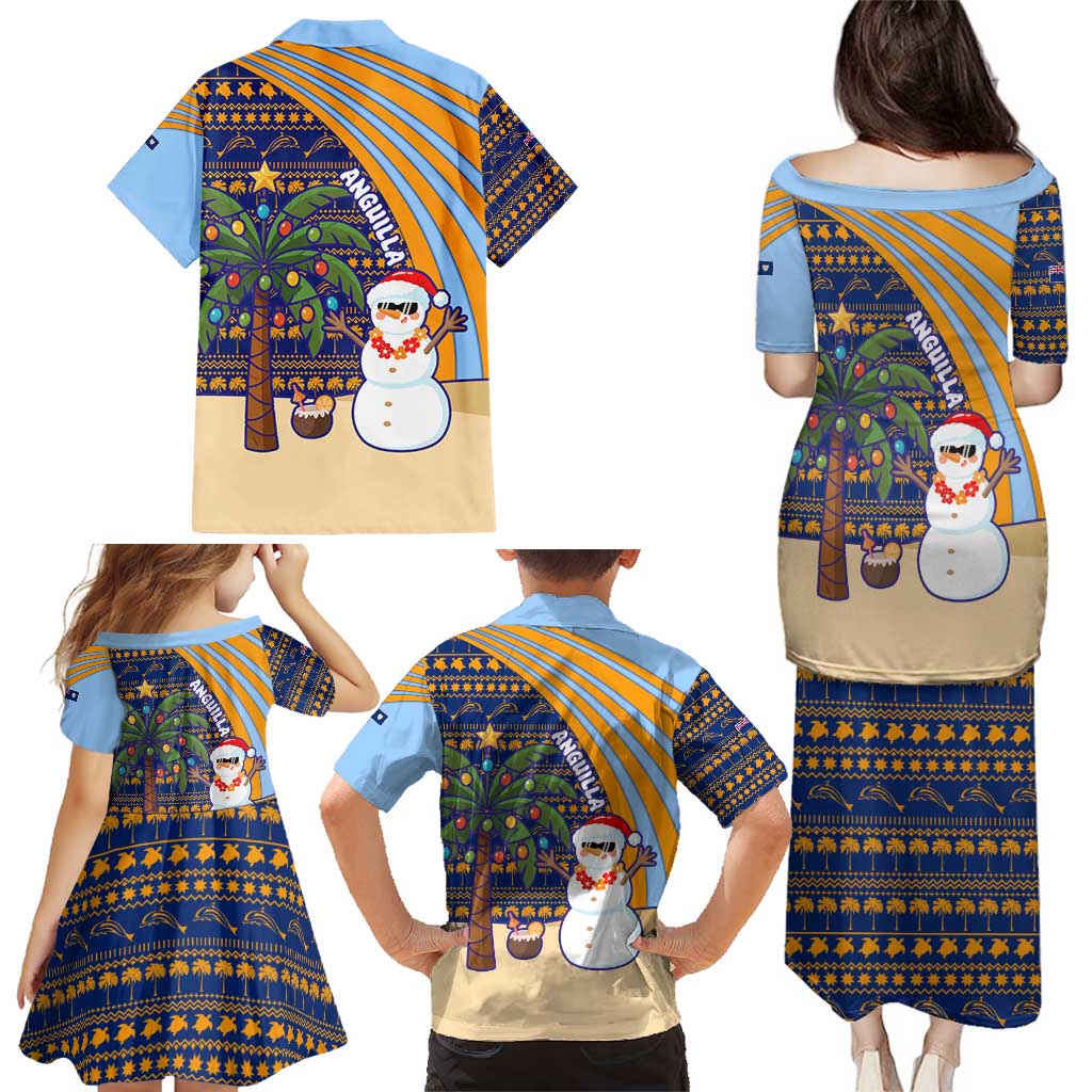Anguilla Christmas Family Matching Puletasi and Hawaiian Shirt with Snowman Palm Tree Ornaments Coconut Drink and Island Pattern Design - Wonder Print Shop