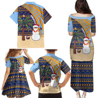 Anguilla Christmas Family Matching Puletasi and Hawaiian Shirt with Snowman Palm Tree Ornaments Coconut Drink and Island Pattern Design - Wonder Print Shop