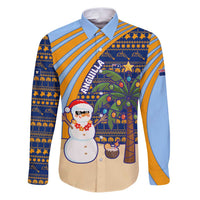 Anguilla Christmas Family Matching Puletasi and Hawaiian Shirt with Snowman Palm Tree Ornaments Coconut Drink and Island Pattern Design - Wonder Print Shop