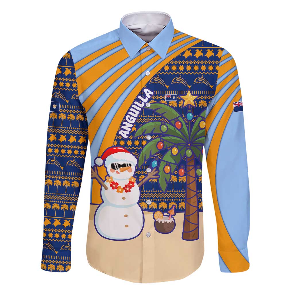 Anguilla Christmas Family Matching Short Sleeve Bodycon Dress and Hawaiian Shirt with Snowman Palm Tree Ornaments Coconut Drink and Island Pattern Design - Wonder Print Shop
