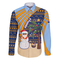 Anguilla Christmas Family Matching Short Sleeve Bodycon Dress and Hawaiian Shirt with Snowman Palm Tree Ornaments Coconut Drink and Island Pattern Design - Wonder Print Shop