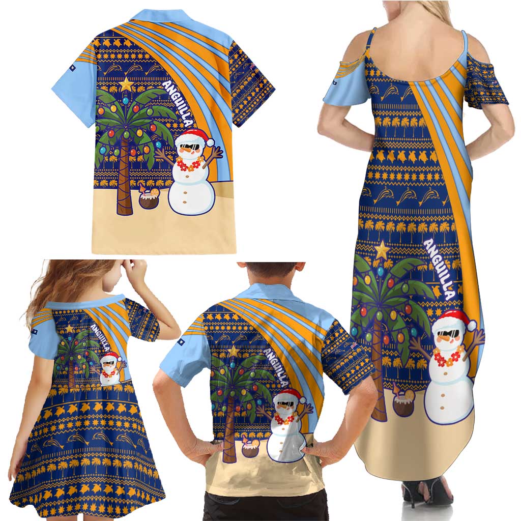 Anguilla Christmas Family Matching Summer Maxi Dress and Hawaiian Shirt with Snowman Palm Tree Ornaments Coconut Drink and Island Pattern Design - Wonder Print Shop