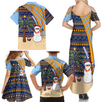 Anguilla Christmas Family Matching Summer Maxi Dress and Hawaiian Shirt with Snowman Palm Tree Ornaments Coconut Drink and Island Pattern Design - Wonder Print Shop