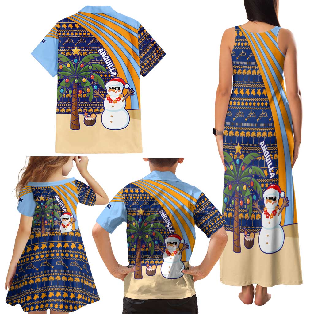 Anguilla Christmas Family Matching Tank Maxi Dress and Hawaiian Shirt with Snowman Palm Tree Ornaments Coconut Drink and Island Pattern Design - Wonder Print Shop