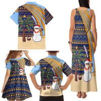 Anguilla Christmas Family Matching Tank Maxi Dress and Hawaiian Shirt with Snowman Palm Tree Ornaments Coconut Drink and Island Pattern Design - Wonder Print Shop