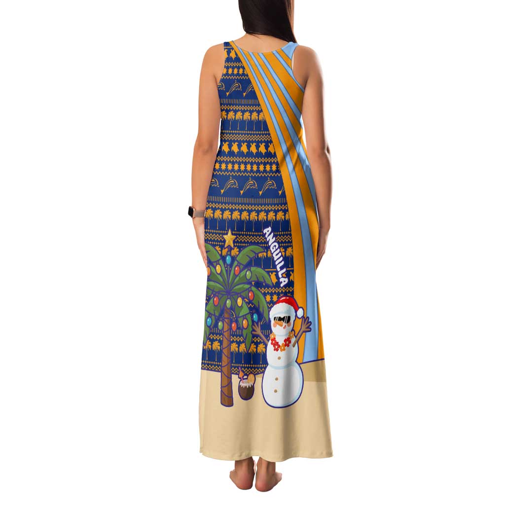 Anguilla Christmas Family Matching Tank Maxi Dress and Hawaiian Shirt with Snowman Palm Tree Ornaments Coconut Drink and Island Pattern Design - Wonder Print Shop