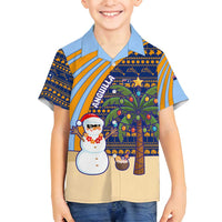 Anguilla Christmas Family Matching Tank Maxi Dress and Hawaiian Shirt with Snowman Palm Tree Ornaments Coconut Drink and Island Pattern Design - Wonder Print Shop