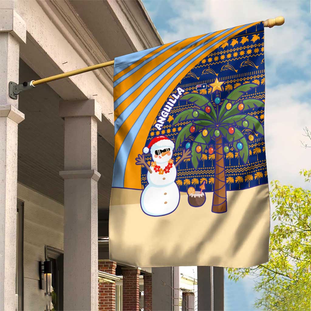 Anguilla Christmas Garden Flag with Snowman Palm Tree Ornaments Coconut Drink and Island Pattern Design - Wonder Print Shop