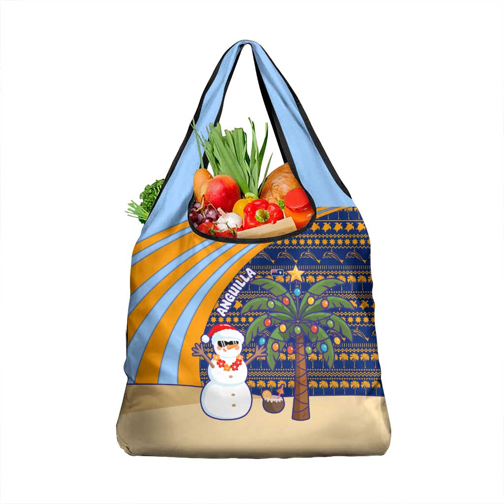 Anguilla Christmas Grocery Bag with Snowman Palm Tree Ornaments Coconut Drink and Island Pattern Design - Wonder Print Shop