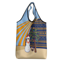 Anguilla Christmas Grocery Bag with Snowman Palm Tree Ornaments Coconut Drink and Island Pattern Design - Wonder Print Shop