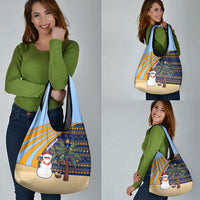 Anguilla Christmas Grocery Bag with Snowman Palm Tree Ornaments Coconut Drink and Island Pattern Design - Wonder Print Shop