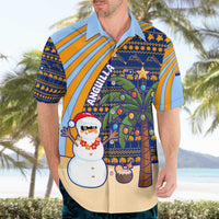 Anguilla Christmas Hawaiian Shirt with Snowman Palm Tree Ornaments Coconut Drink and Island Pattern Design - Wonder Print Shop