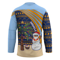 Anguilla Christmas Hockey Jersey with Snowman Palm Tree Ornaments Coconut Drink and Island Pattern Design - Wonder Print Shop