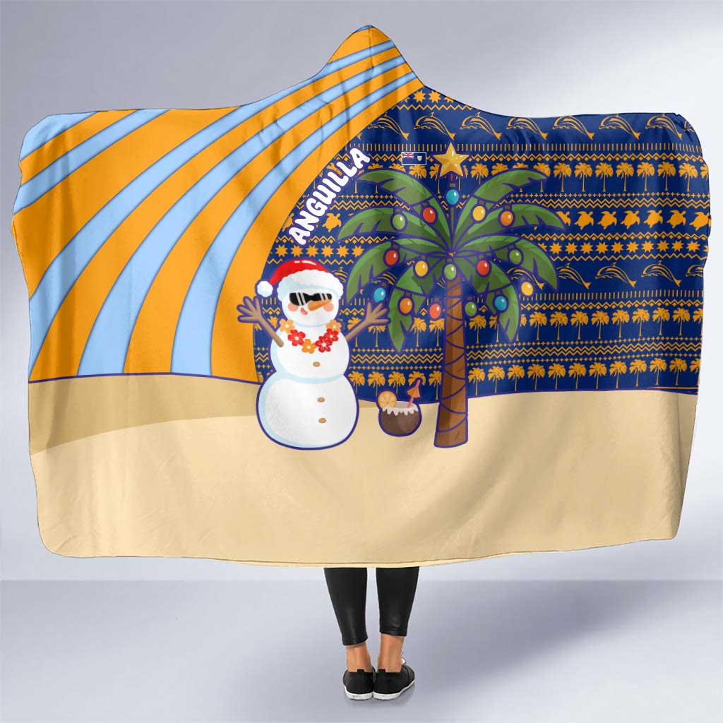 Anguilla Christmas Hooded Blanket with Snowman Palm Tree Ornaments Coconut Drink and Island Pattern Design - Wonder Print Shop