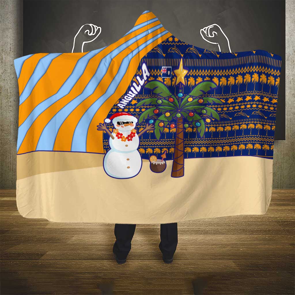 Anguilla Christmas Hooded Blanket with Snowman Palm Tree Ornaments Coconut Drink and Island Pattern Design - Wonder Print Shop