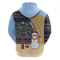 Anguilla Christmas Hoodie with Snowman Palm Tree Ornaments Coconut Drink and Island Pattern Design - Wonder Print Shop