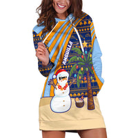 Anguilla Christmas Hoodie Dress with Snowman Palm Tree Ornaments Coconut Drink and Island Pattern Design - Wonder Print Shop