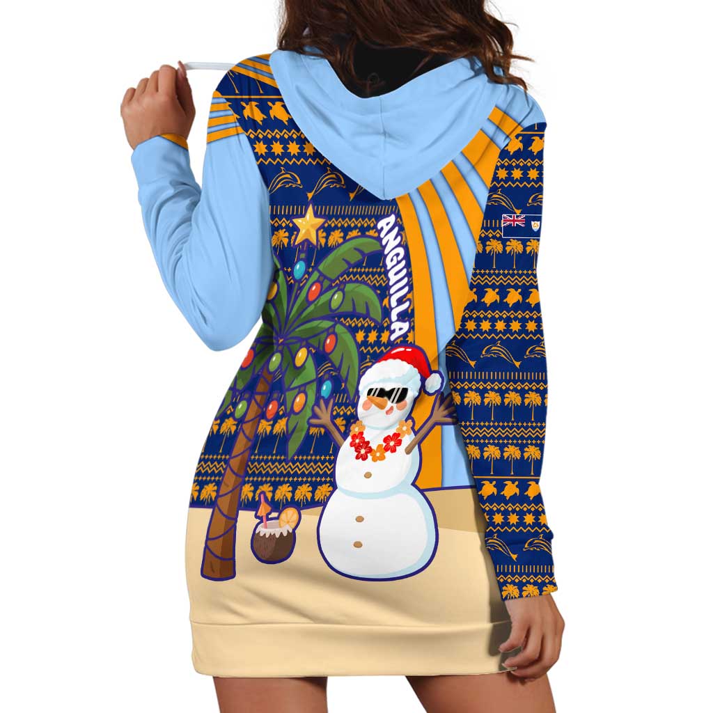 Anguilla Christmas Hoodie Dress with Snowman Palm Tree Ornaments Coconut Drink and Island Pattern Design - Wonder Print Shop