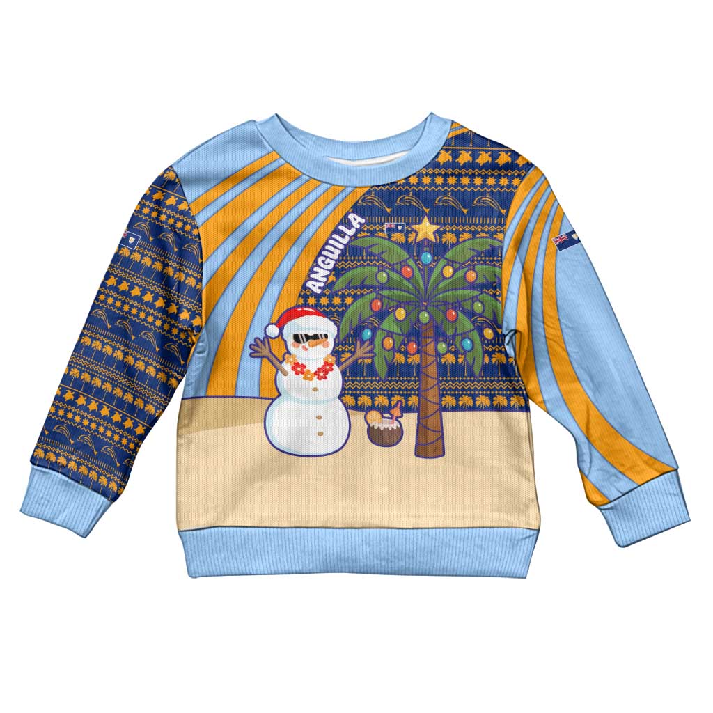 Anguilla Christmas Kid Ugly Christmas Sweater with Snowman Palm Tree Ornaments Coconut Drink and Island Pattern Design - Wonder Print Shop