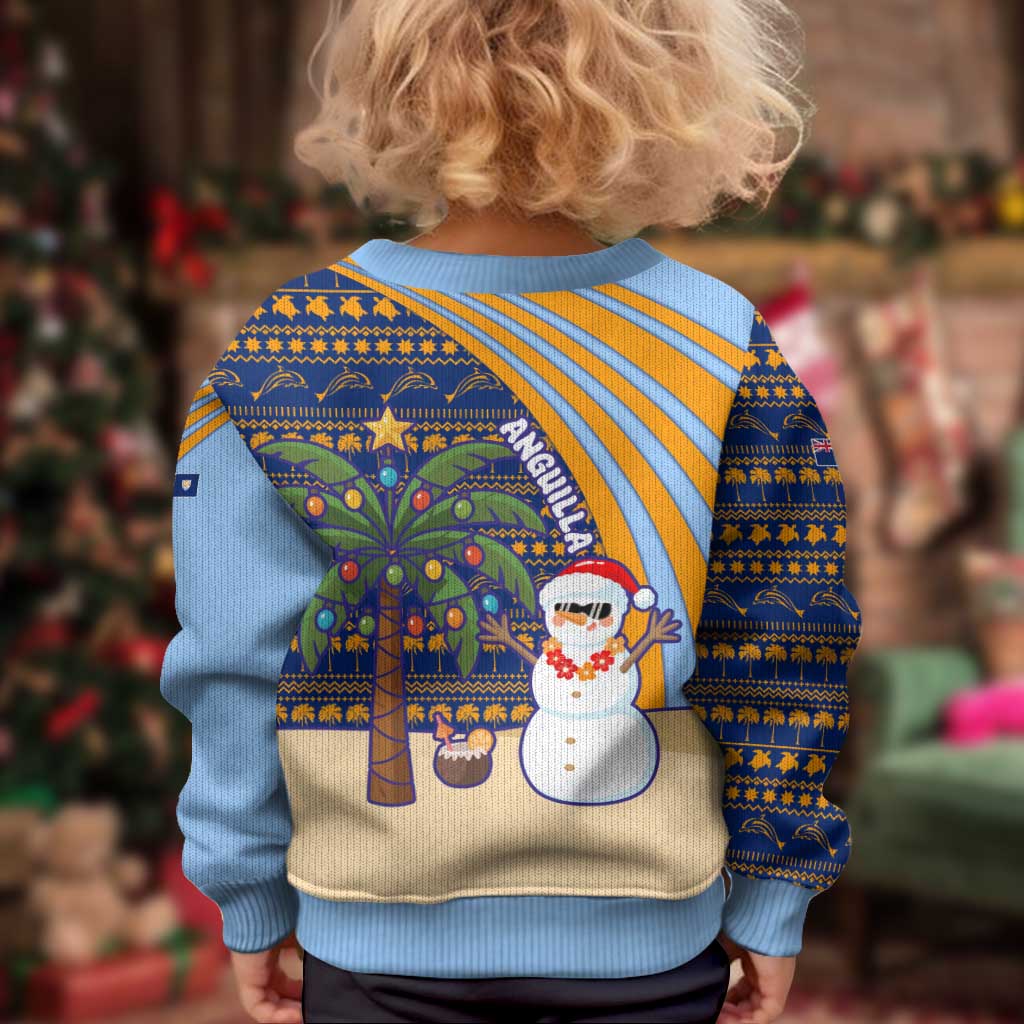 Anguilla Christmas Kid Ugly Christmas Sweater with Snowman Palm Tree Ornaments Coconut Drink and Island Pattern Design - Wonder Print Shop